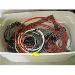 LARGE BIN OF ASSORTED WIRING, EXTENSION CORDS ETC.