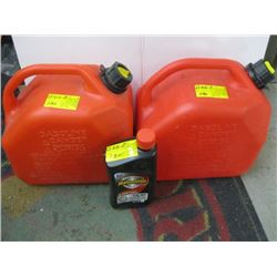 2 FUEL CANS, CONTAINER OF OIL