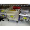 Image 1 : 5 PLASTIC BINS OF ASSORTED CRAFT ITEMS, CARDS, LINT BRUSHES ETC.