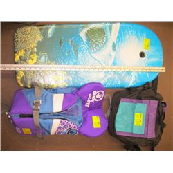 KIDS LIFE JACKET, BOOGIE BOARD, BACKPACK