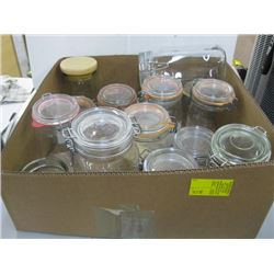 BOX OF GLASS CANISTERS