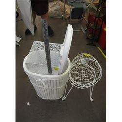 HAMPER, PLANT STAND, METAL WASTEPAPER BASKET ETC.