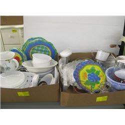 2 BOXES OF MISC BOWLS, PLATES ETC.