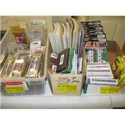 BOX OF ASSORTED PINS, CARDS, POSTCARDS, SPOONS, ETC.