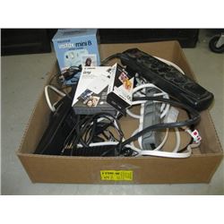 BOX OF MISC CANNON MINI PHOTO PRINTER, POWER BARS ETC.