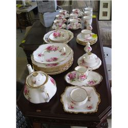 SET OF ROYAL ALBERT AMERICAN BEAUTY CHINA, BOX OF ASSORTED SILVERPLATE