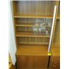 Image 1 : TEAK SHELF UNIT WITH SLIDING GLASS DOORS