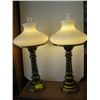 Image 1 : PAIR OF BRASS AND WHITE GLOBED LAMPS