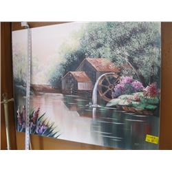 PICTURE OF  THE WATER WHEEL & BARN +  YOUNG GIRL IN GARDEN 