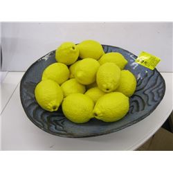 POTTERY FOOTED BOWL WITH CERAMIC LEMONS