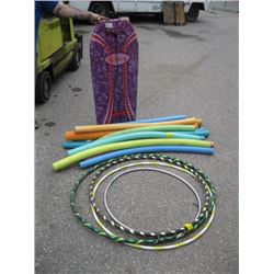 LOT OF POOL NOODLES, HULAH HOOPS & STYROFOAM WATER BOARD