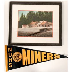 Nevada City Framed Print & Vintage Nevada Union High School Banner Flag (2 Items)  (108296)