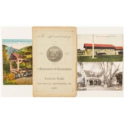 Postcards (3) & Anniversary Admission to Society of California Pioneers  (56742)