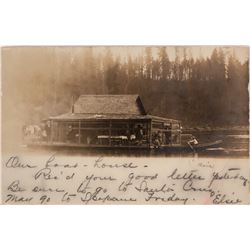 Hams, ID Real Post Card, House Boat Floating on River (119559)