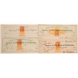 Four Virginia City, Nevada Mining Checks w/ Rare Red Nevada RN  (113332)