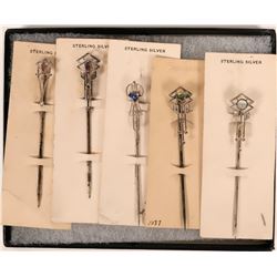 Edwardian Style Sterling Silver Stick Pins with Jewels (Lot of 5)  (119607)