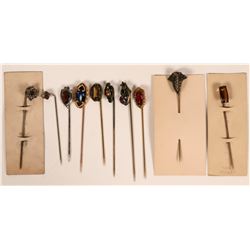 Art Nouveau Style Stick Pins with Faceted Stones (Lot of 10 pins)  (120039)