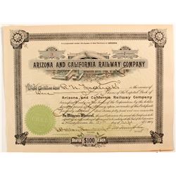 Arizona and California Railway CO. Stock  (81720)