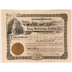 Lang Retrieving Trolley Co Stock Certificate, Petaluma, Cal. 1909  (111792)