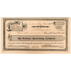 The Railway Advertising Co Stock Certificate #1, San Francisco, Cal. 1898  (111791)