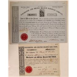 Dorchester & Milton Branch Rail Road Co 1848 Stock and 1858 Bond  (111277)