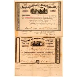 Two Nice Cincinnati Railroad Stocks Issued in 1854 and 1877  (111106)