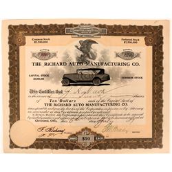 Richard Auto Manufacturing Co. Stock signed by Richard with beautiful vignette