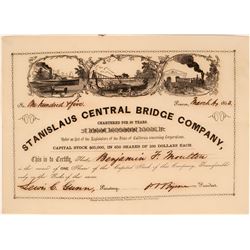 Stanislaus Central Bridge Company Stock Certificate (Gold Rush with Great Vignette!)  (119399)