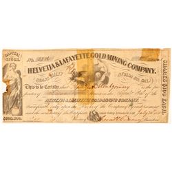 Helvetia & Lafayette Gold Mining Co. Stock Certificate  (100905)