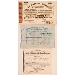 Three California Gold Rush Mining Stock Certificates  (110950)