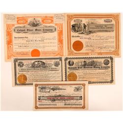 Five Tonopah Mining Stock Signature Pieces  (111647)
