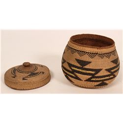 Antique Lidded Hupa  Tobacco Basket  (119991)