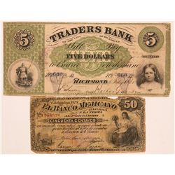 Virginia Traders Bank Of The City Of Richmond $5 Rare Old Banknote  (117350)