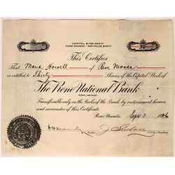 The Reno National Bank Stock Certificate  (117573)