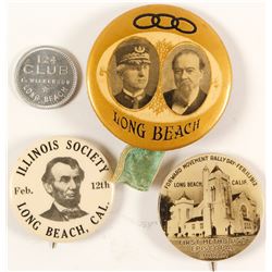 Three Long Beach Pin Backs & a Token  (64160)