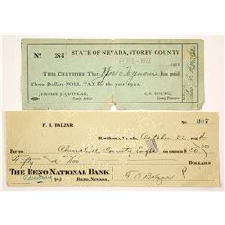 Two Nevada Checks incl. Governor F.B. Balzar  (77500)