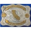 Image 1 : Belt Buckle, Western Style California 1989 with Gold and Silver Scroll  (47957)