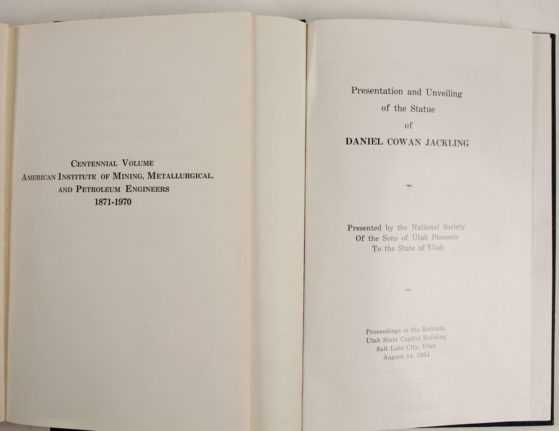 AIME Centennial and Daniel Cowan Jackling Statue Books (86253)