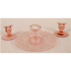 Depression Glass Server & Candlesticks  (117958)