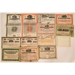 Thirteen Different Railroad Stock Certificates and Bonds  (117388)