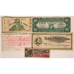 Group of Assorted Colorful Scrip Includes $100 at San Pedro Elks Lodge, 1906  (118311)