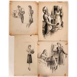 Four Illustrations w/ Women  (110429)
