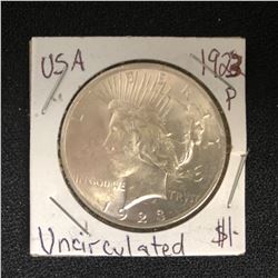 1923 USA SILVER PEACE DOLLAR (PHILADELPHIA MINTED) UNCIRCULATED