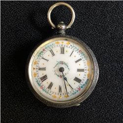 1800s SOLID SILVER KEY WIND SWISS POCKET WATCH WITH ORNATE DIAL