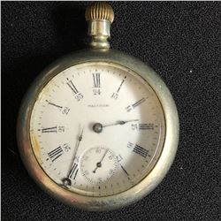 WALTHAN OPEN FACE COIN SILVER POCKET WATCH