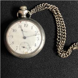 GEN.E.TROREY VANCOUVER BC 15 JEWEL OPEN FACE POCKET WATCH WITH CHAIN