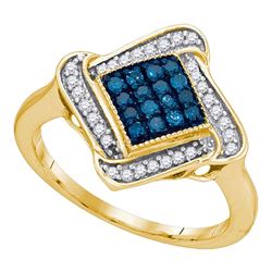 1/3 CTW Round Blue Color Enhanced Diamond Cluster Ring 10kt Yellow Gold - REF-19W2F