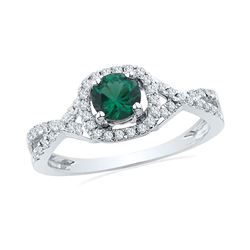 3/4 CTW Round Lab-Created Emerald Solitaire Diamond Ring 10kt White Gold - REF-20R3H
