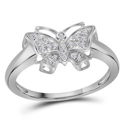 1/20 CTW Round Diamond Butterfly Bug Ring 10kt White Gold - REF-11W9F