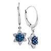 Image 1 : 1/4 CTW Round Blue Color Enhanced Diamond Star Cluster Dangle Earrings 10kt White Gold - REF-18M3A